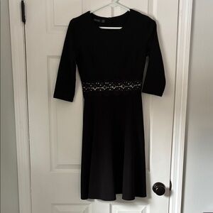 Elegant Black Long-Sleeve Dress with Lace Waist